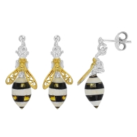 Boucles d'oreilles Ambre abeilles en argent 925/1000 et argent 925/1000 doré