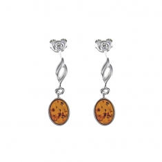 Boucles d'oreilles ambre cognac et armature argent 925/1000 rhodié