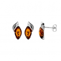 Boucles d'oreilles Ambre forme amande et armature argent 925/1000 rhodié