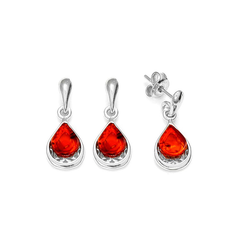 Boucles d'oreilles Ambre forme goutte sur armature en argent 925/1000 rhodié