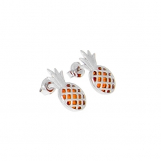 Boucles d'oreilles ananas ajouré en Ambre et argent 925/1000 rhodié