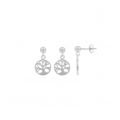 Boucles d'oreilles arbre ajouré dans un cercle en argent rhodié 925/1000