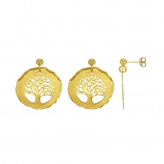 Boucles d'oreilles argent 925/1000 doré motif arbre de vie effet brossé