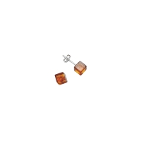 Boucles d'oreilles argent 925/1000 en ambre cognac en forme de cube
