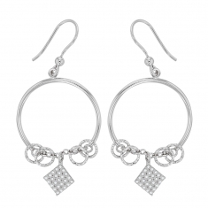 Boucles d'oreilles argent 925/1000 rhodié avec petits cercles diamantés et oxydes de zirconium