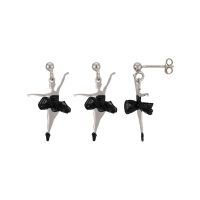 Boucles d'oreilles argent 925/1000 rhodié danseuse équilibre ornée d'un tutu en tissu noir