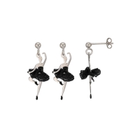 Boucles d'oreilles argent 925/1000 rhodié danseuse ornée d'un tutu en tissu noir