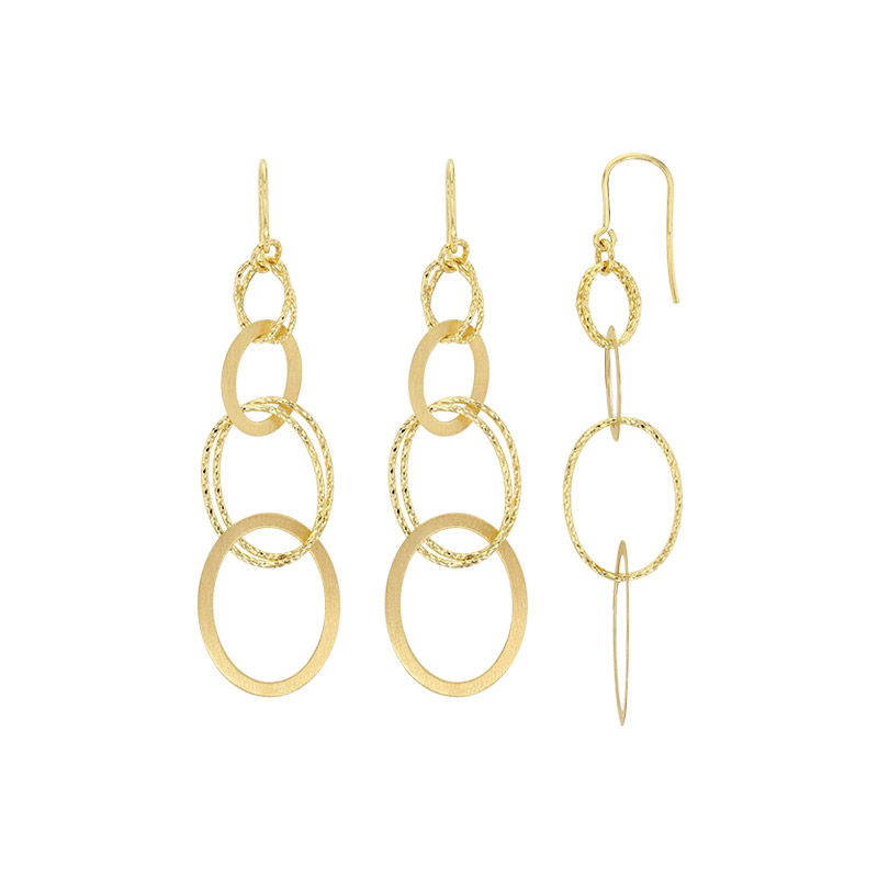 Boucles d'oreilles argent 925/1000 doré pendantes lisses et diamantées