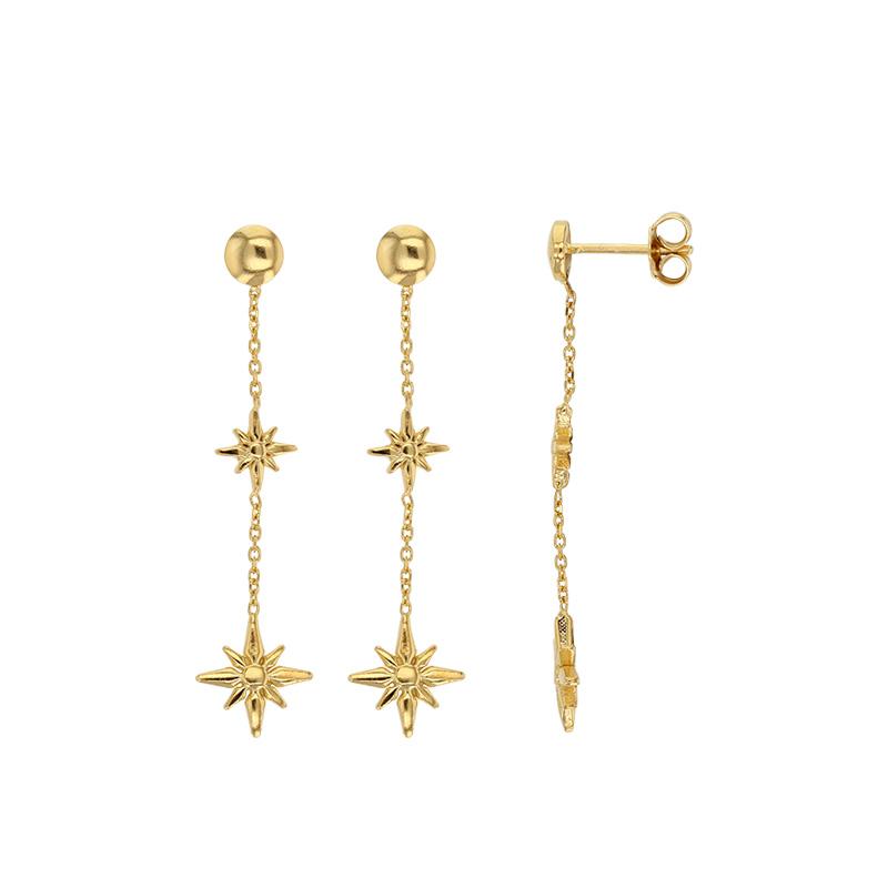 Boucles d'oreilles argent 925/1000 doré pendantes ornées d'étoiles