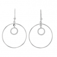 Boucles d'oreilles argent rhodié 925/1000 avec cercle lisse et cercle avec oxydes de zirconium