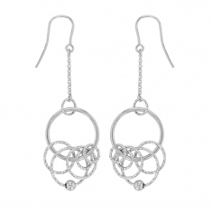 Boucles d'oreilles argent rhodié 925/1000 avec cercle lisse et cercles diamantés et 1 boule