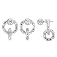 Boucles d'oreilles argent rhodié 925/1000 double cercles entrelacés et boule