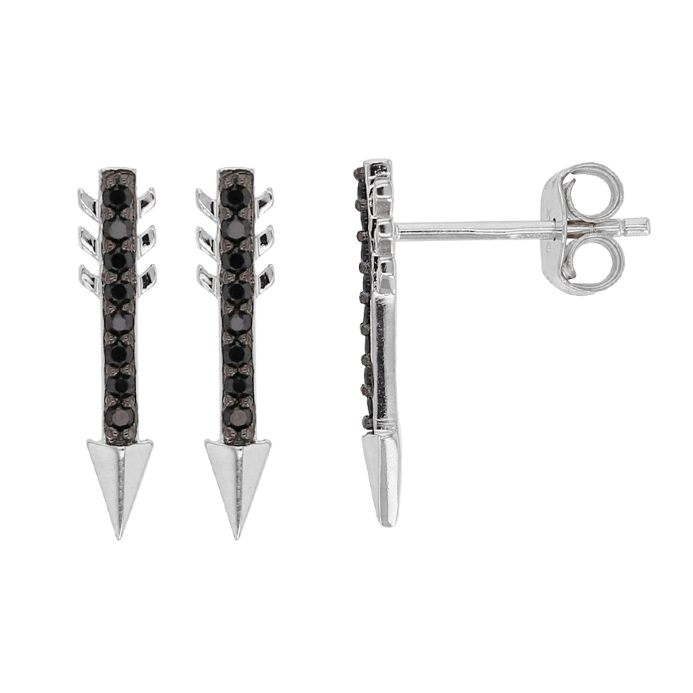 Boucles d'oreilles argent 925/1000 rhodié avec oxyde de zirconium noir - flèche