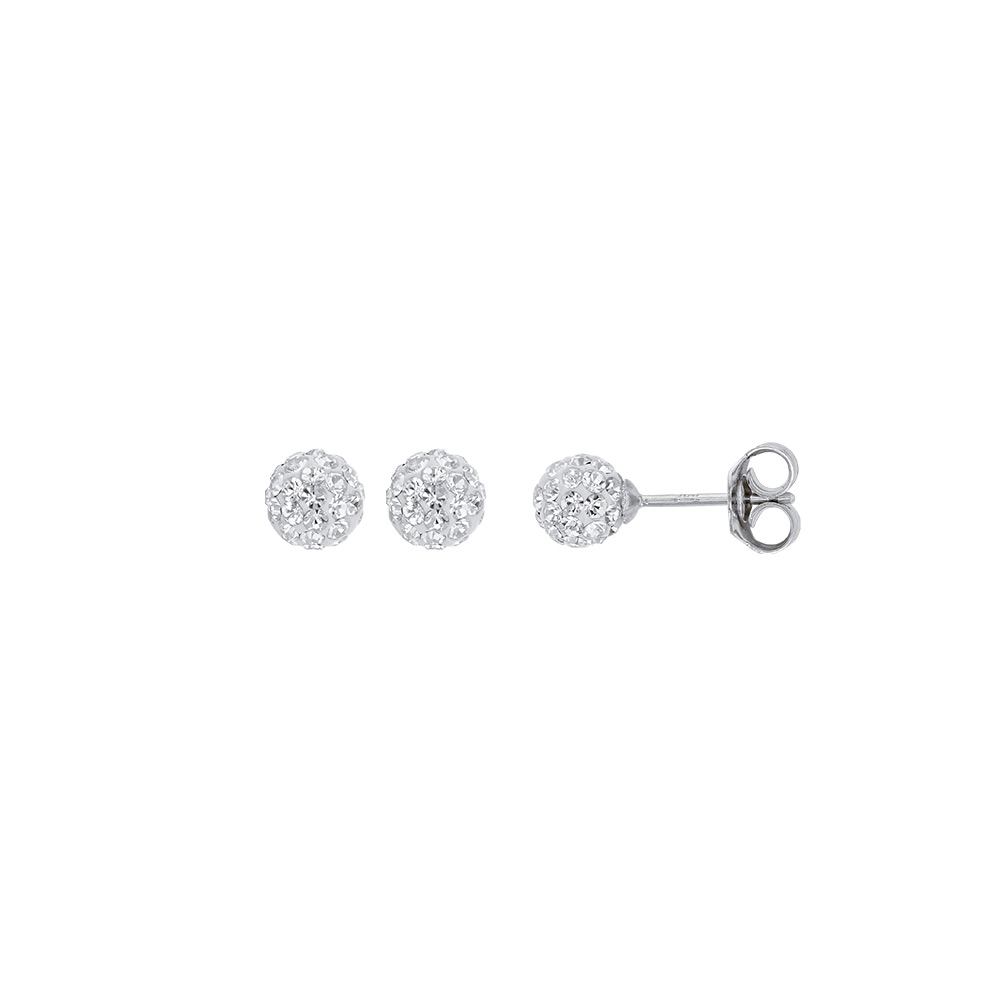 Boucles d'oreilles argent 925/1000 rhodié boule en cristal 6mm