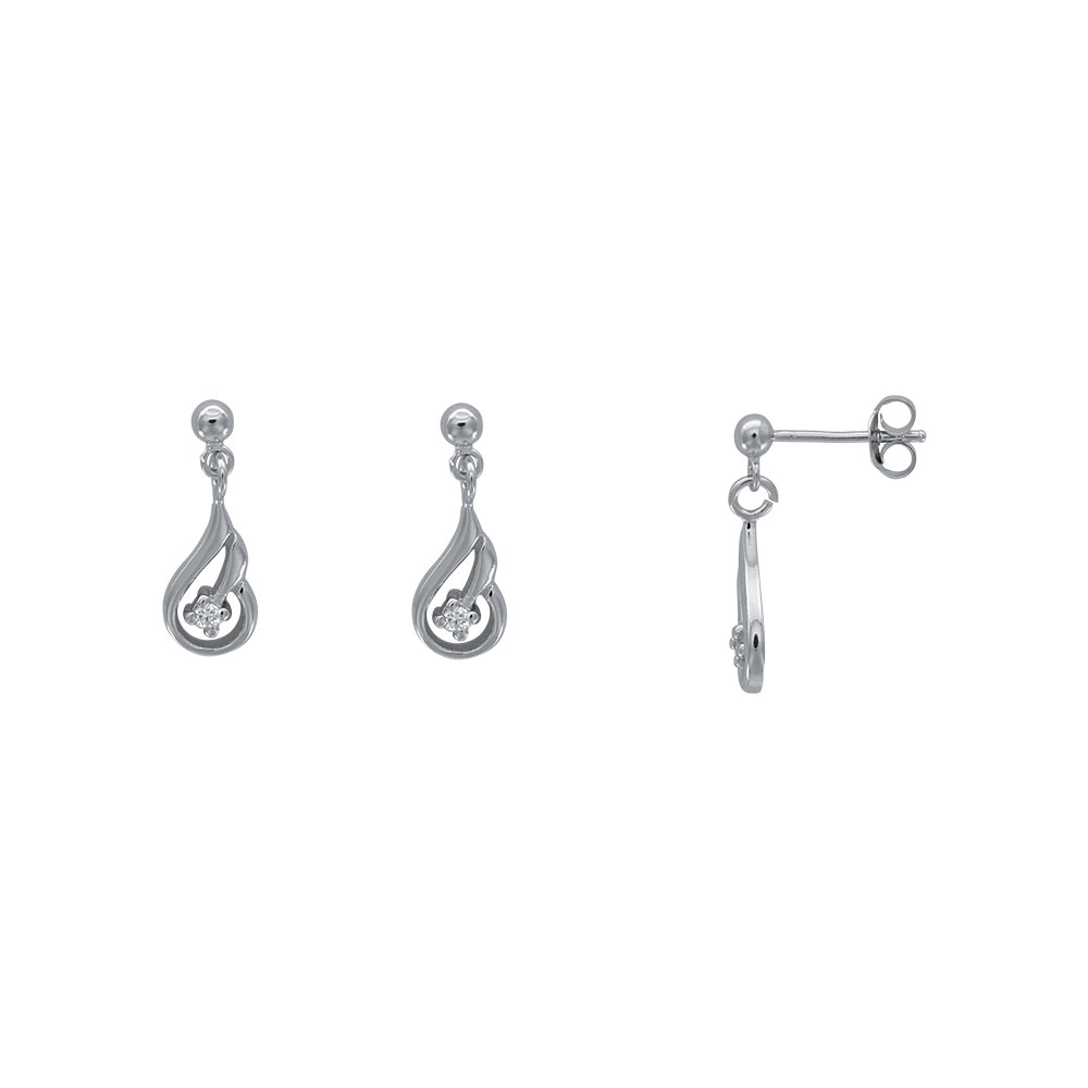Boucles d'oreilles argent rhodié 925/1000 en forme d'aile orné d'un oxyde de zirconium
