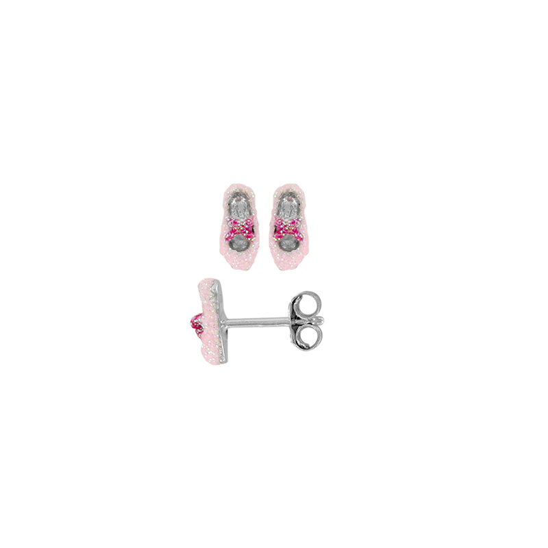 Boucles d'oreilles argent 925/1000 rhodié forme ballerine à paillettes