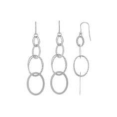 Boucles d'oreilles argent 925/1000 rhodié ovales lisses et diamantés