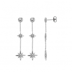 Boucles d'oreilles argent 925/1000 rhodié pendantes ornées d'étoiles