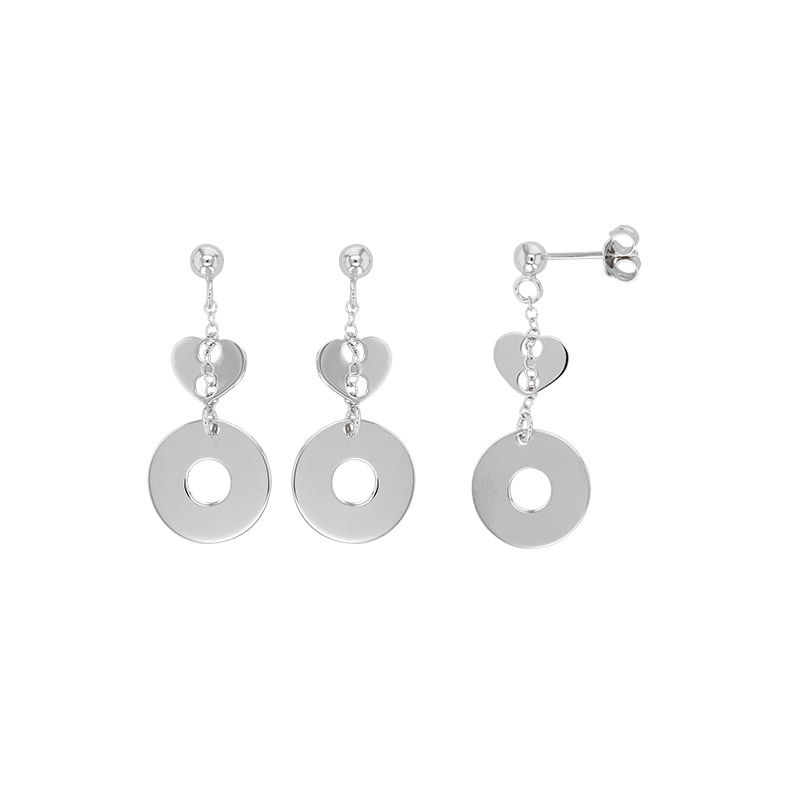 Boucles d'oreilles argent rhodié 925/1000 - rond et coeur