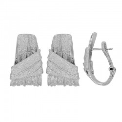 Boucles d'oreilles aspect drapé et diamanté, argent 925/1000 rhodié