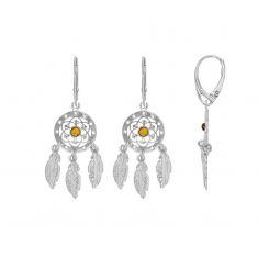 Boucles d'oreilles attrape rêve en Ambre et Argent 925/1000 rhodié
