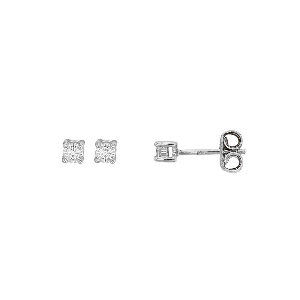 Boucles d'oreilles avec oxyde 3mm serti griffes, argent rhodié 925/1000