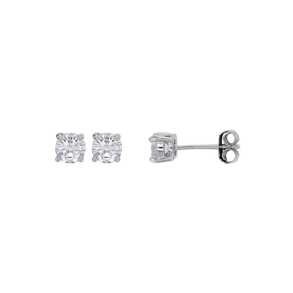 Boucles d'oreilles avec oxyde 3mm serti griffes, argent rhodié 925/1000