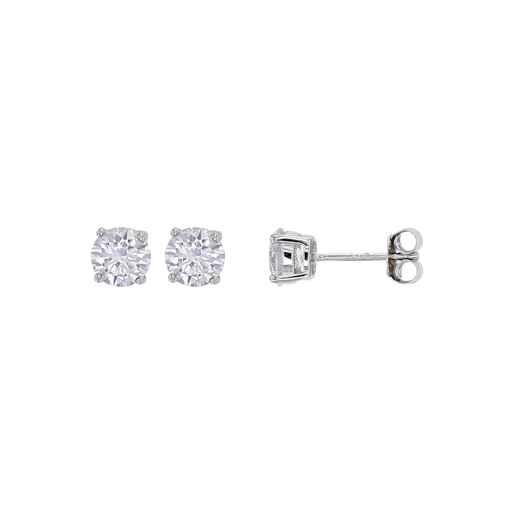 Boucles d'oreilles avec oxyde 3mm serti griffes, argent rhodié 925/1000