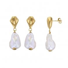 Boucles d'oreilles avec perle d’imitation blanche en argent 925/1000 doré