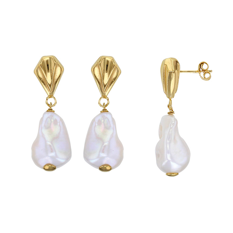 Boucles d'oreilles avec perle d’imitation blanche en argent 925/1000 doré