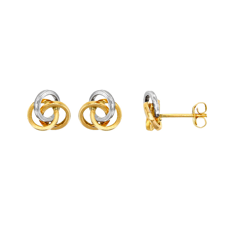 Boucles d'oreilles avec 3 ronds emmêlés Or jaune et blanc 375/1000