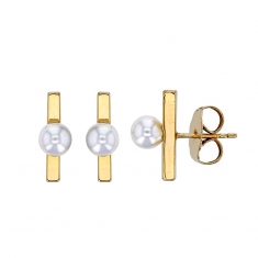 Boucles d'oreilles barre en laiton doré et perles de Majorque blanc nacré