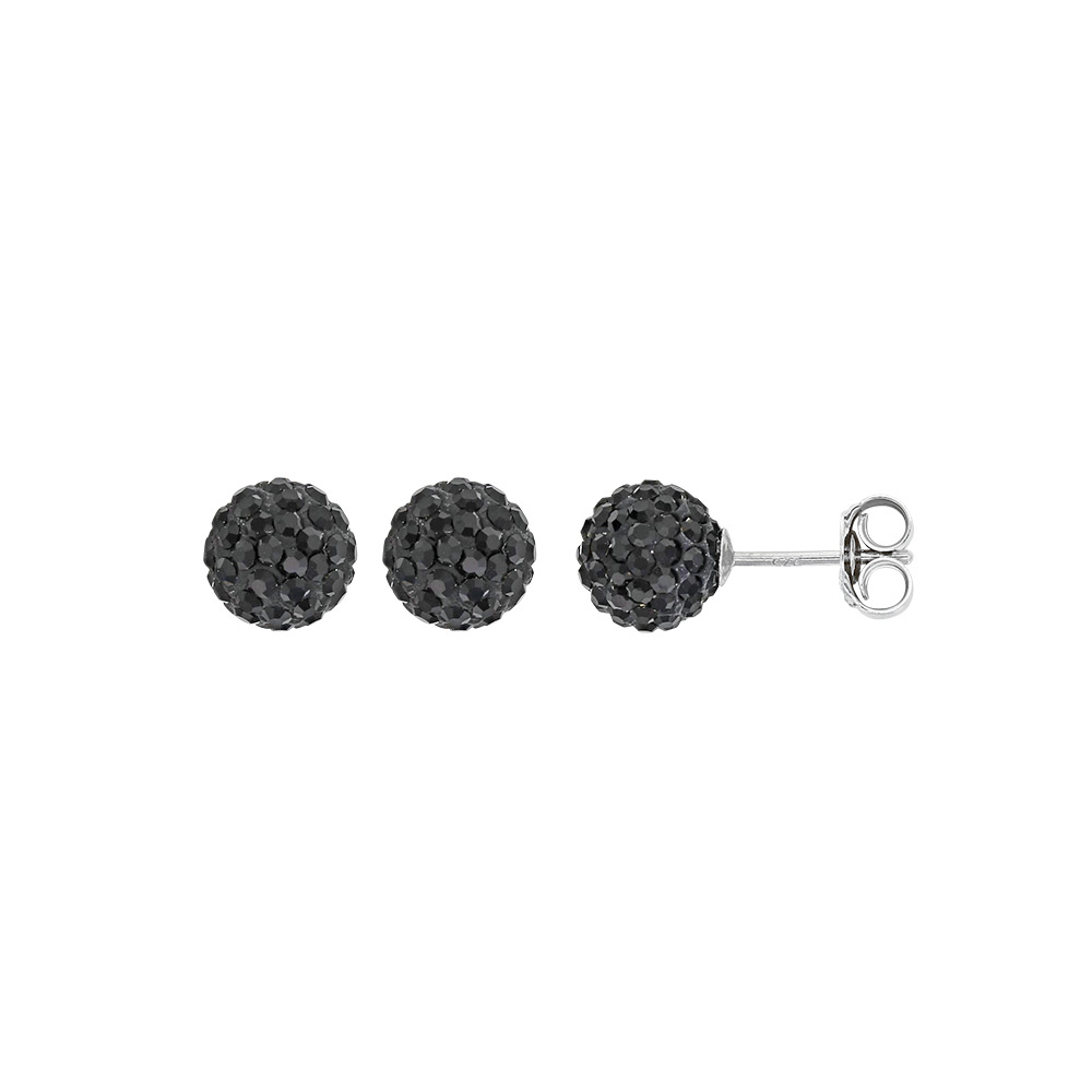 Boucles d'oreilles boule Cristal de bohème en argent rhodié 925/1000