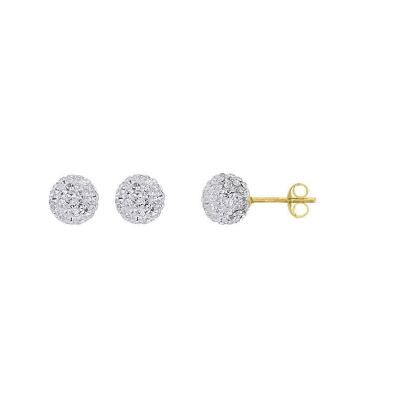 Boucles d'oreilles boules 8mm ornées de cristaux, plaqué or