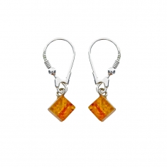 Boucles d'oreilles brisures argent 925/1000 ornées d'une pierre carrée Ambre cognac