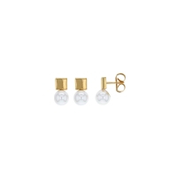 Boucles d'oreilles carré laiton doré orné d'une perle de Majorque blanche 8mm