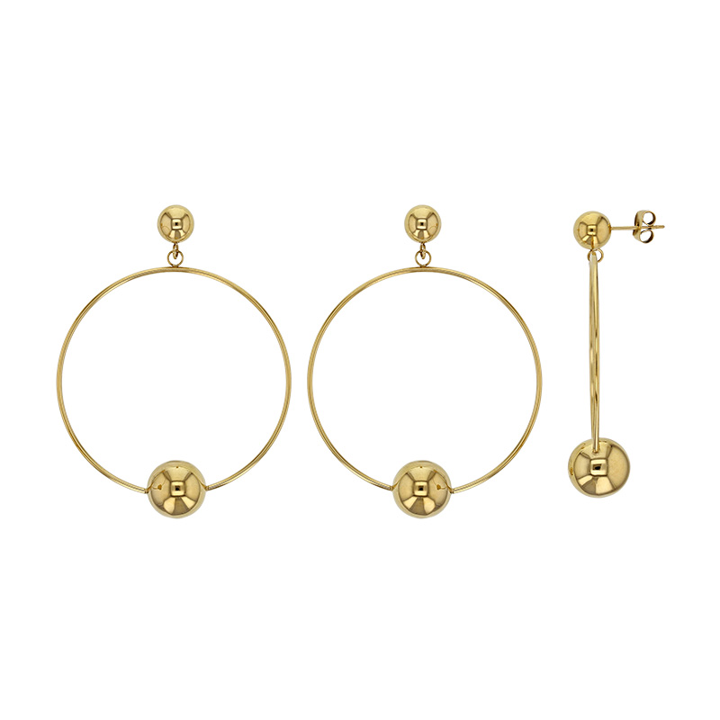 Boucles d'oreilles cercle et boule acier doré