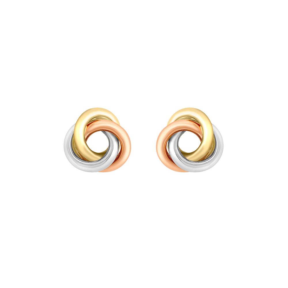 Boucles d'oreilles 3 cercles emmêlés Or jaune, blanc et rose 375/1000