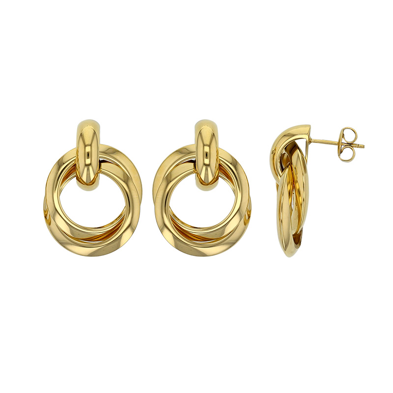 Boucles d'oreilles 2 cercles entrelacés en acier doré