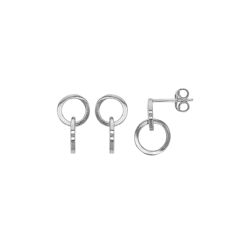 Boucles d'oreilles 2 cercles entrelacés fil carré, argent 925/1000 platiné