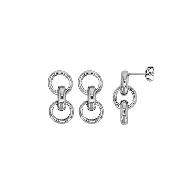 Boucles d'oreilles 3 cercles entrelacés lisses, argent 925/1000 platiné