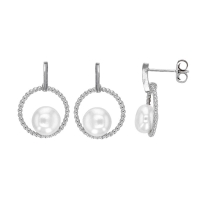 Boucles d'oreilles cercles fantaisie avec perles de culture d'eau douce en argent rhodié