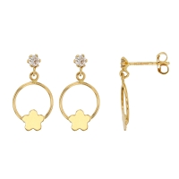 Boucles d'oreilles cercles Or 750/1000 et petite fleur avec oxyde de zirconium