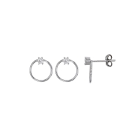 Boucles d'oreilles cercles ornées d'un oxyde, argent 925/1000 rhodié