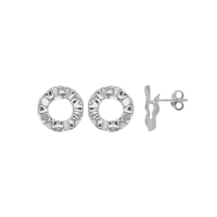 Boucles d'oreilles cercles ouverts aspect martelé, argent 925/1000 rhodié