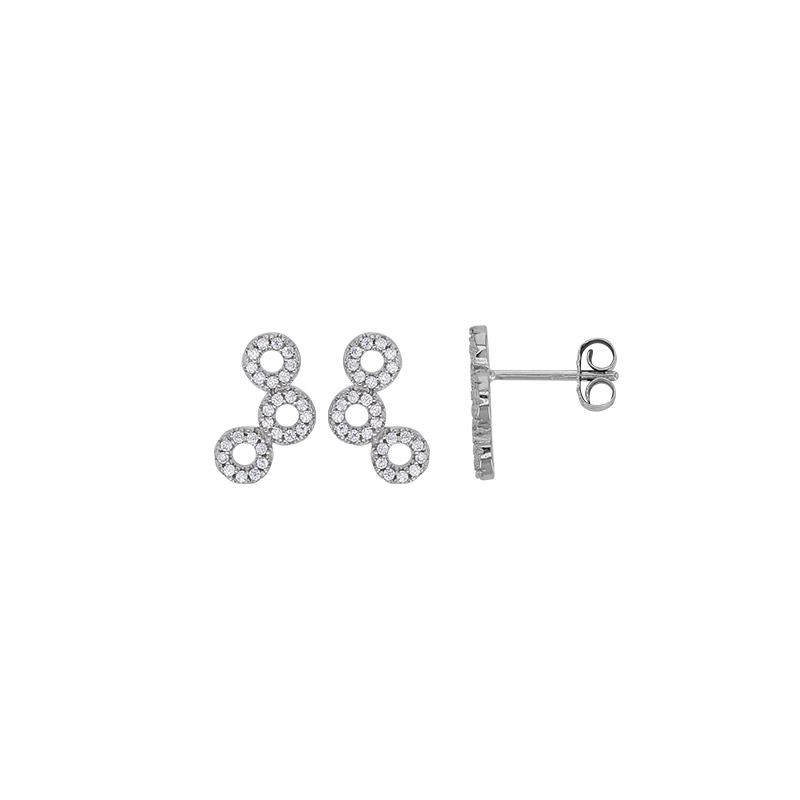 Boucles d'oreilles 3 cercles sertis d'oxydes, argent 925/1000 rhodié