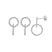 Boucles d'oreilles cercles torsadés et lisses, argent 925/1000