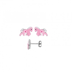 Boucles d'oreilles cheval rose en argent rhodié