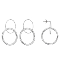 Boucles d'oreilles CIRCLE MANIA en argent rhodié 925/1000 ovale diamanté et grand cercle lisse