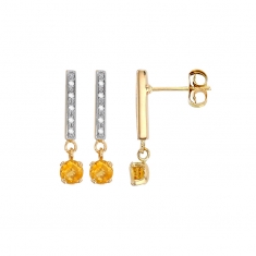 Boucles d'oreilles Citrine ronde 4mm, bélière sertie de 10 diamants HSI 0,06ct, Or bicolore 750/1000